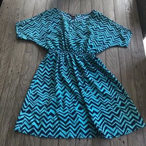 Blue Chevron Dress w/ flutter sleeves